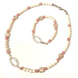 Pearls Necklace + Bracelet, Silver 925 Pink CUTE!!